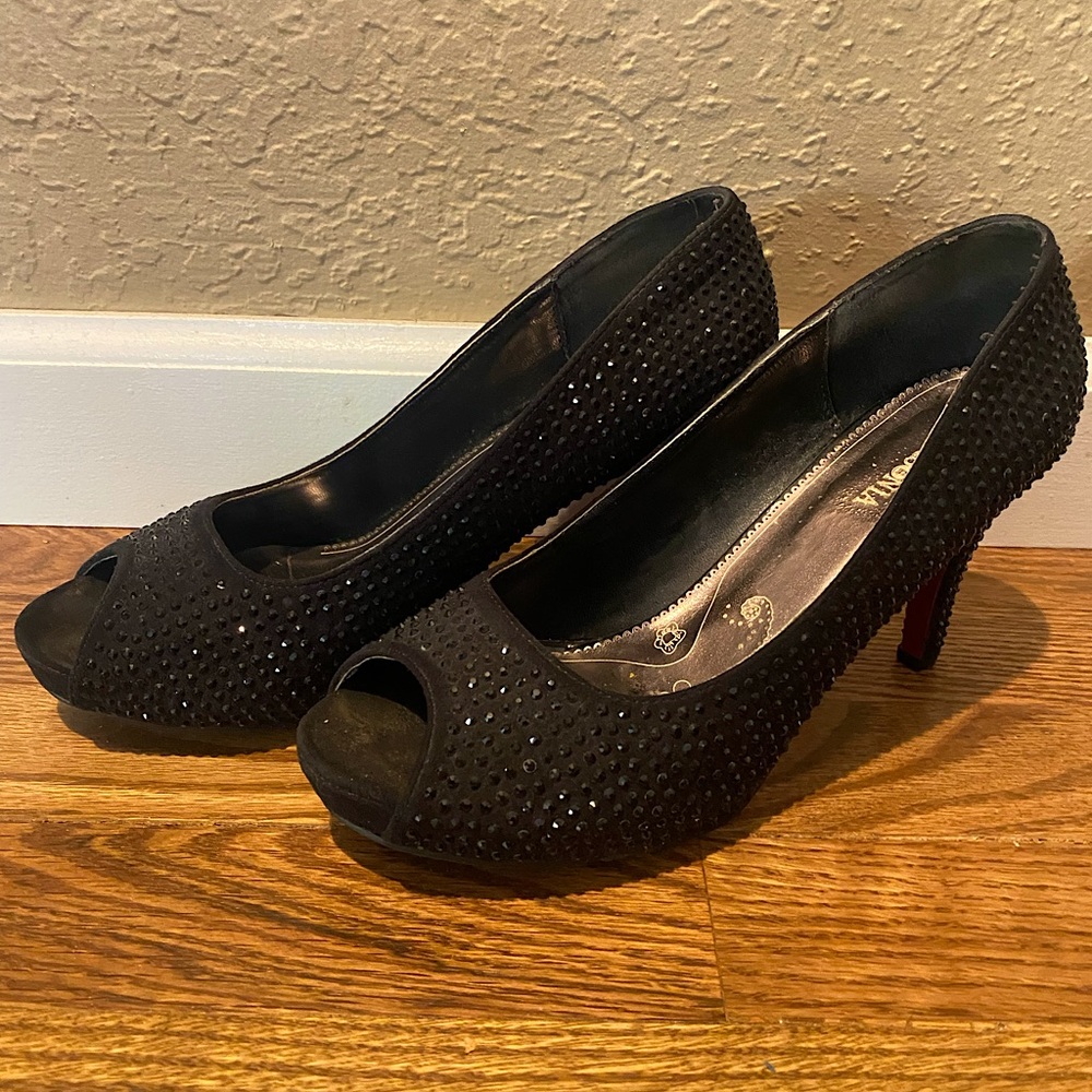 Lasonia Shoes Glitter Rhinestone Heels Open Toe
